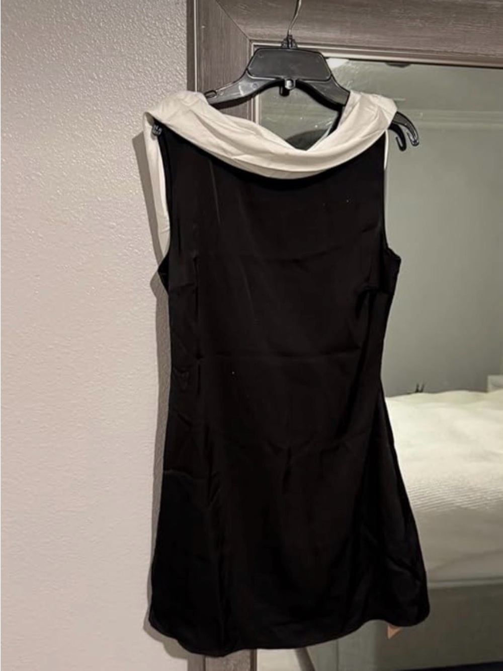 RIHOAS Black Mini Dress with White Draped Collar